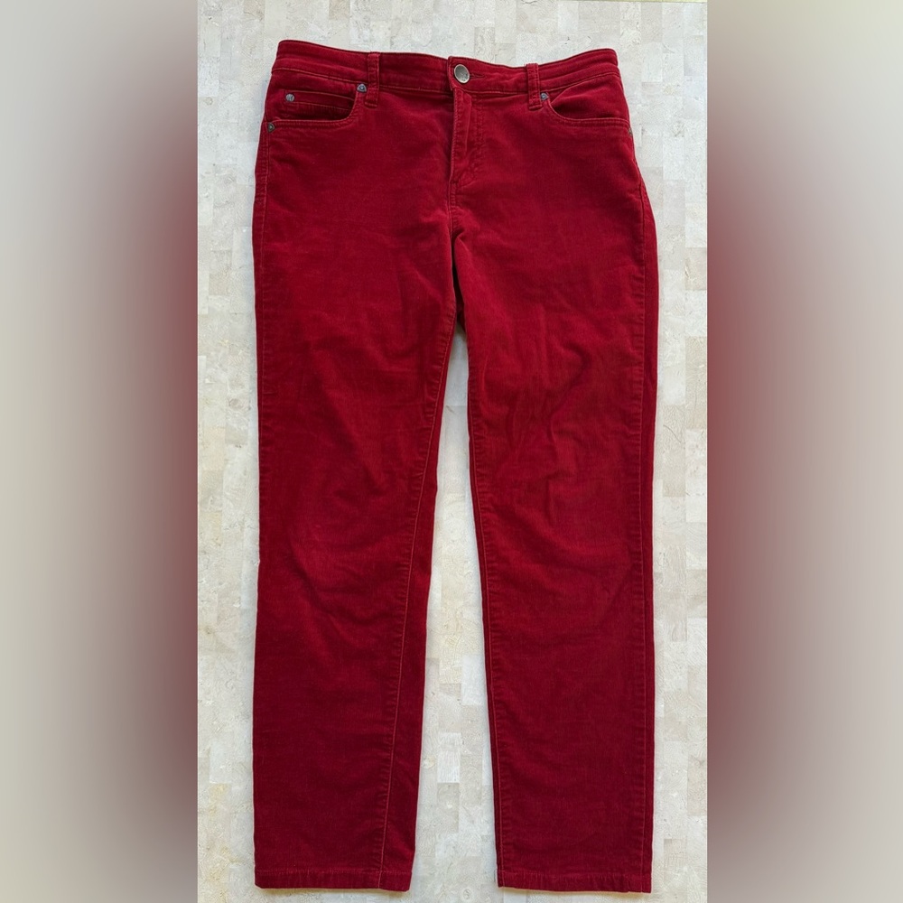 KUT From The Kloth Skinny Corduroy‎ Pants Womens 12 Burgundy Low Rise Adjustable